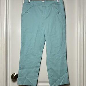 Anne Klein Sport Stretch Aqua Cropped Ankle Pants Y2K Coastal Grandmother Style